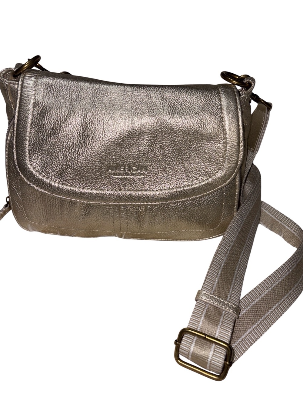 American Leather Co. Metallic Gold Crossbody Bag with Two Straps